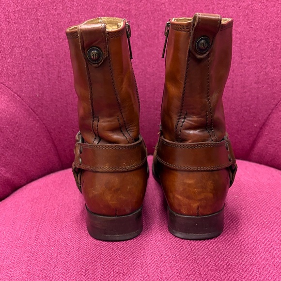 Frye Tan Brown Leather Harness Ankle Boots - Picture 4 of 10